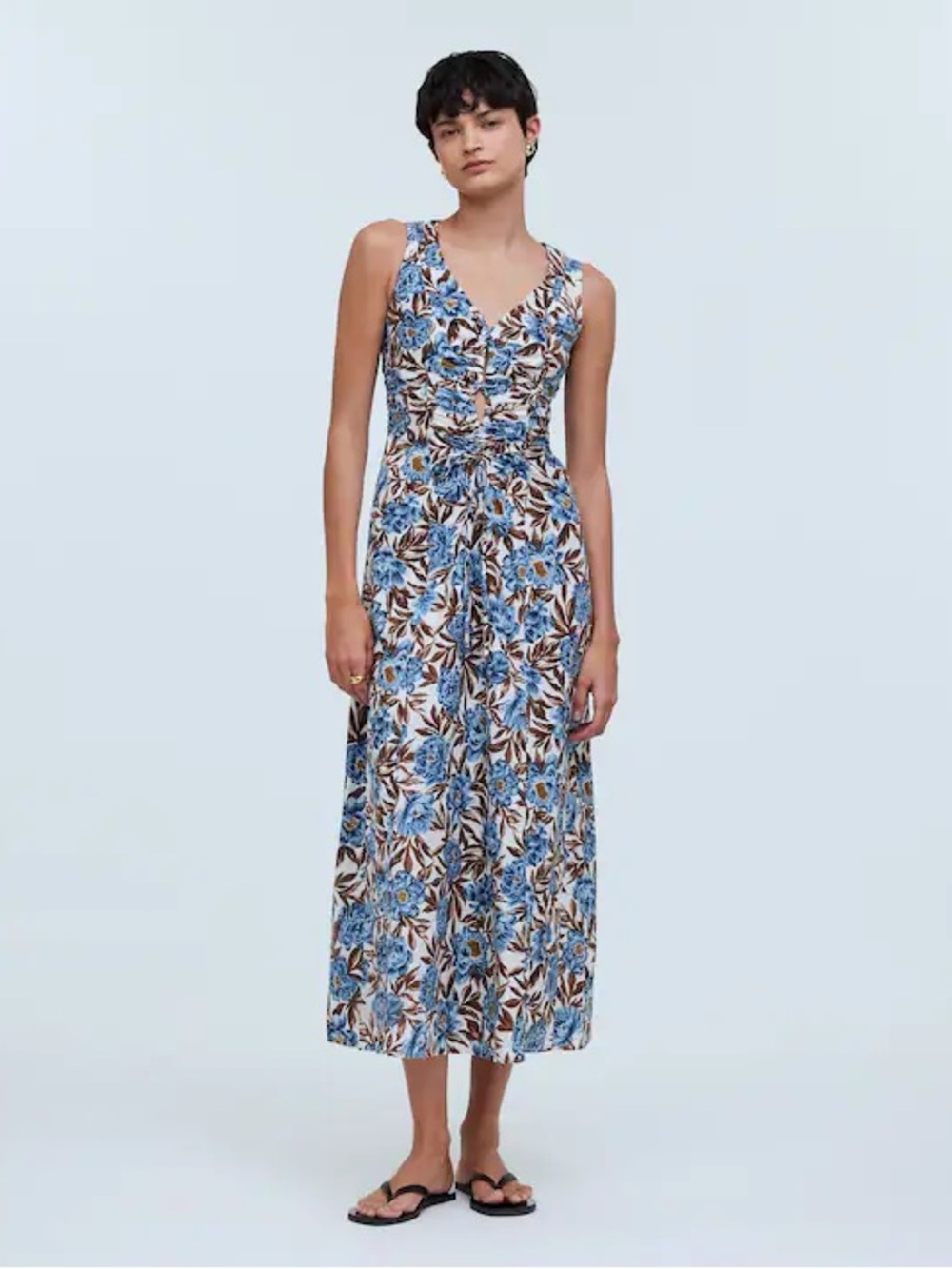 Madewell Tessa Sleeveless V-Neck Midi Dress in Floral Size 4